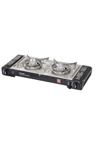 Gasmate Travelmate II SS Twin Butane Stove with Hotplate, Black/Stainless Steel, hi-res