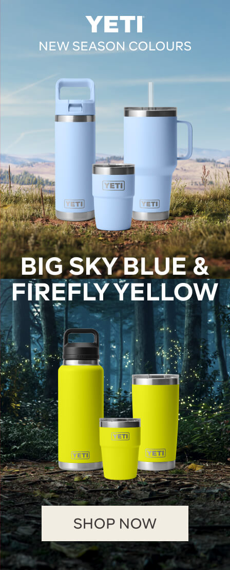 YETI NEW SEASON COLOURS, BIG SKY BLUE AND FIREFLY YELLOW - SHOP NOW