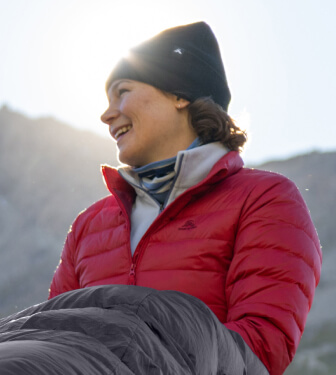 Person smiling wearing a beanine and red uber jacket